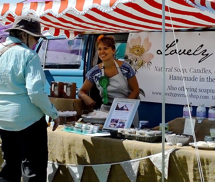 Using a VW Camper Van and vintage awning as a Farmers Market Stall
