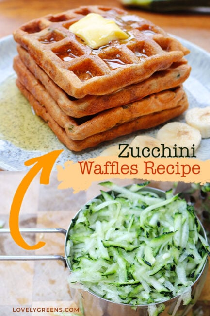 Sweet Zucchini Waffles Recipe — Use grated zucchini and an old banana to make the best homemade sweet zucchini waffles. They're crispy on the outside, fluffy on the inside, and sooooo good! They are also a fun way to use up your zucchini and only take about half an hour to make and serve #zucchinirecipes #courgetterecipes #healthybreakfast
